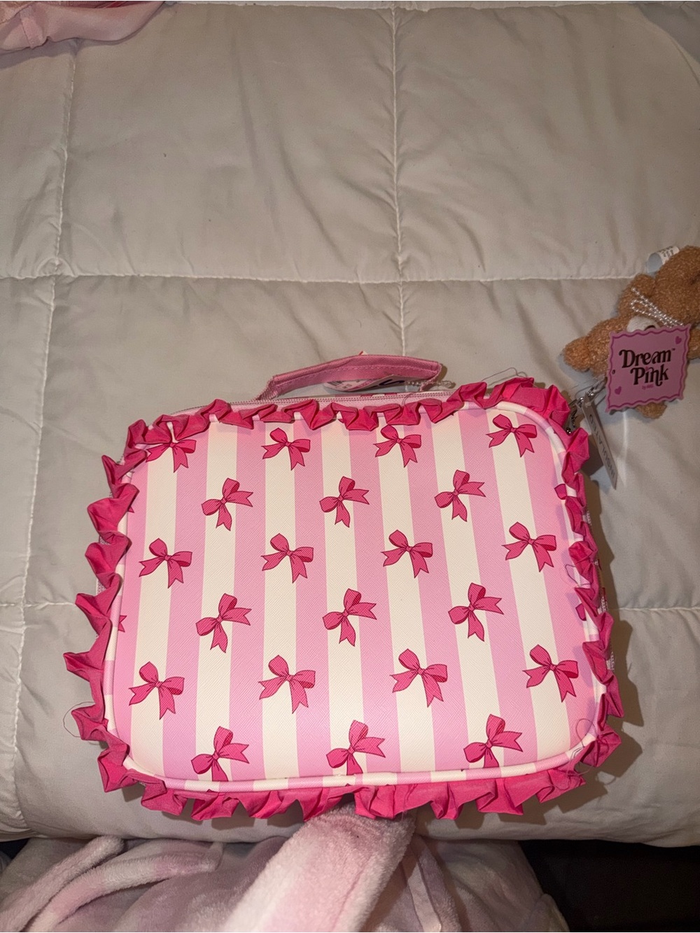 Girls' Pink Bow Stripe Lunch Bag